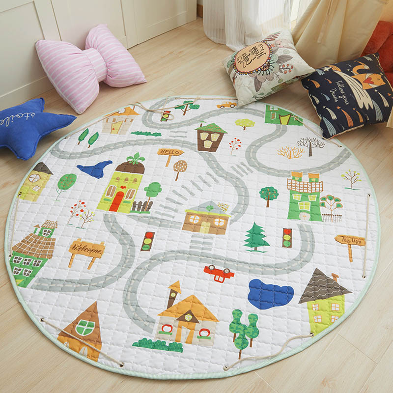 Kids Floor Mat Round Storage Toy Bag